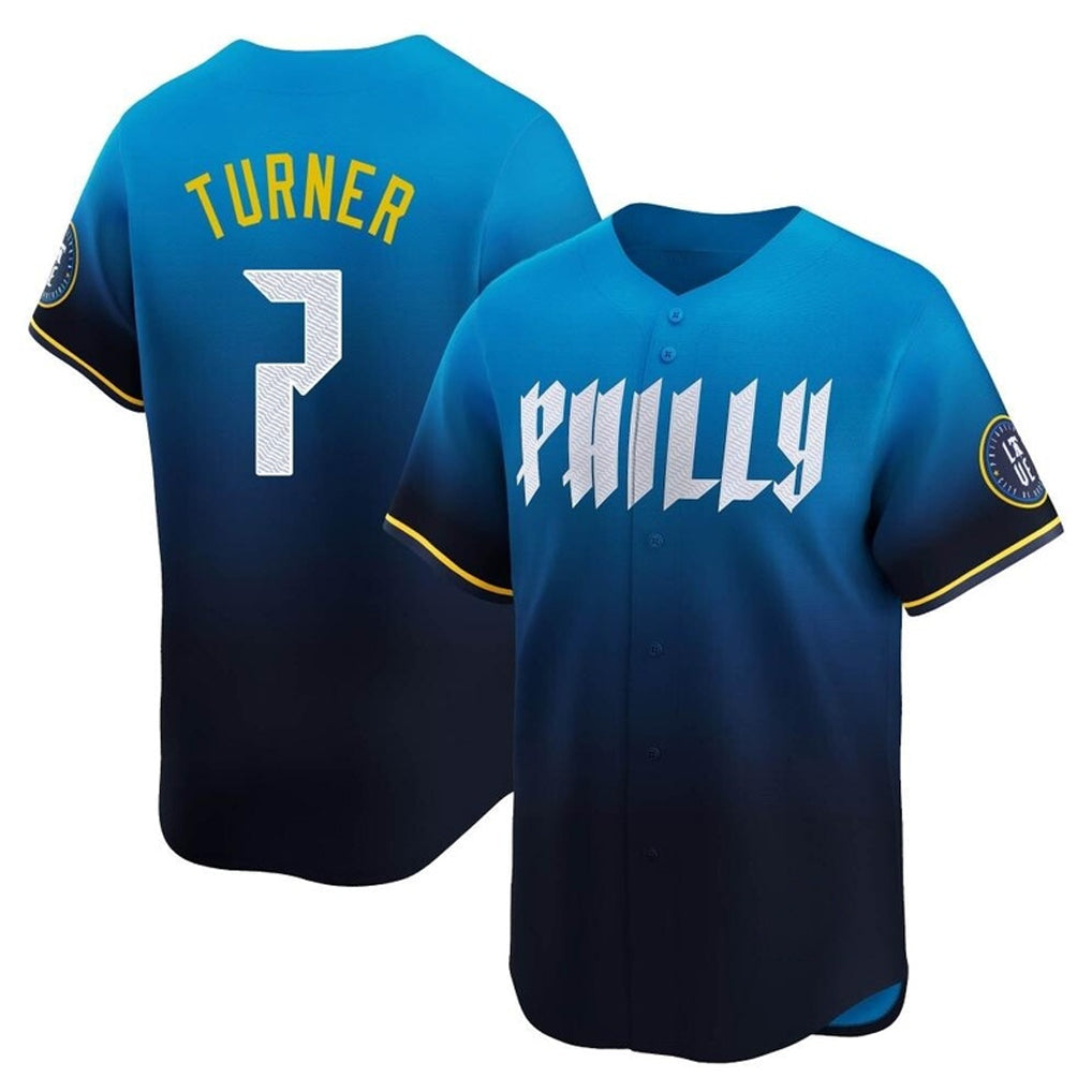 Tlead P.Phillies #7 Trea Turner Player Blue City Connect Home Limited Stitched Jerseys