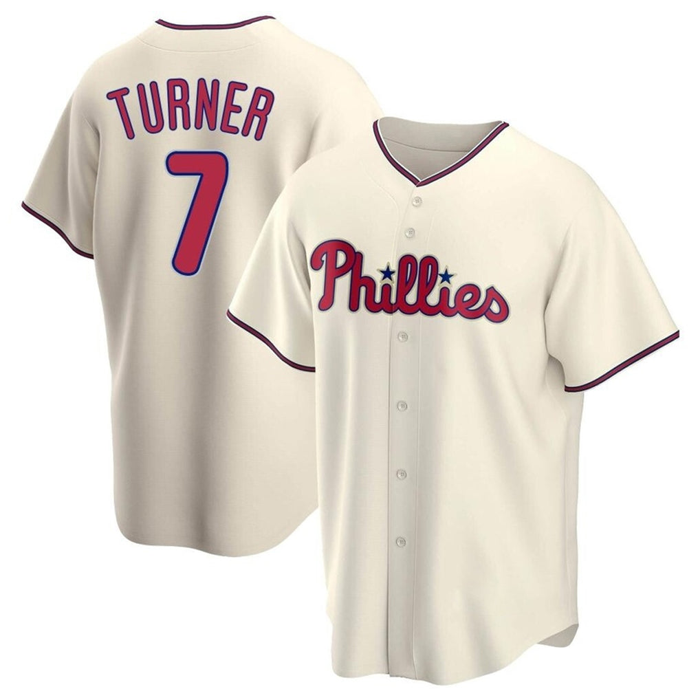 Tlead P.Phillies #7 Trea Turner Player Cream Home Game Stitched Jerseys