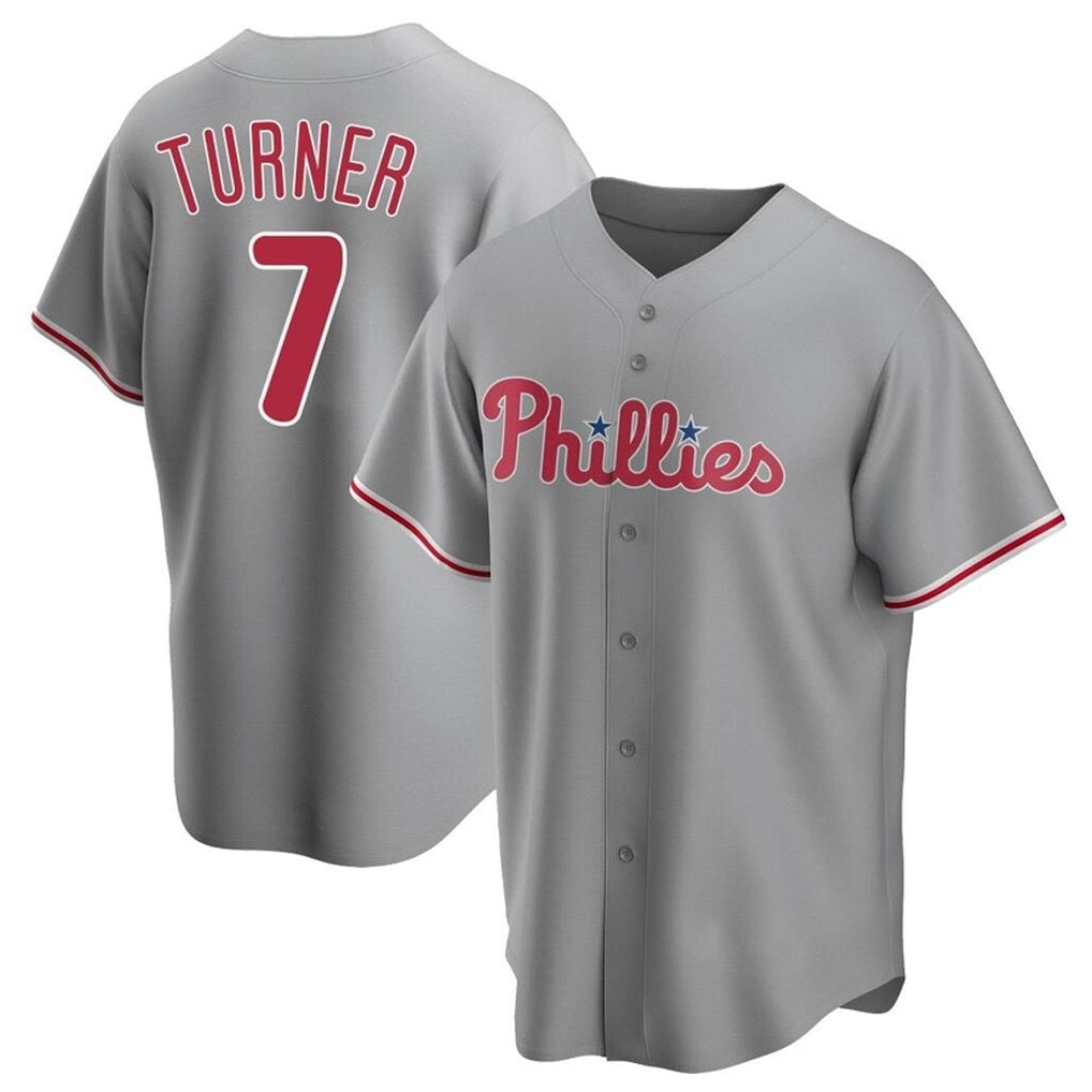 Tlead P.Phillies #7 Trea Turner Player Gray Home Game Stitched Jerseys