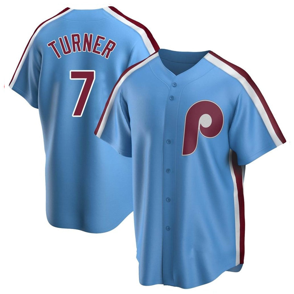 Tlead P.Phillies #7 Trea Turner Player Light Blue Home Game Stitched Jerseys