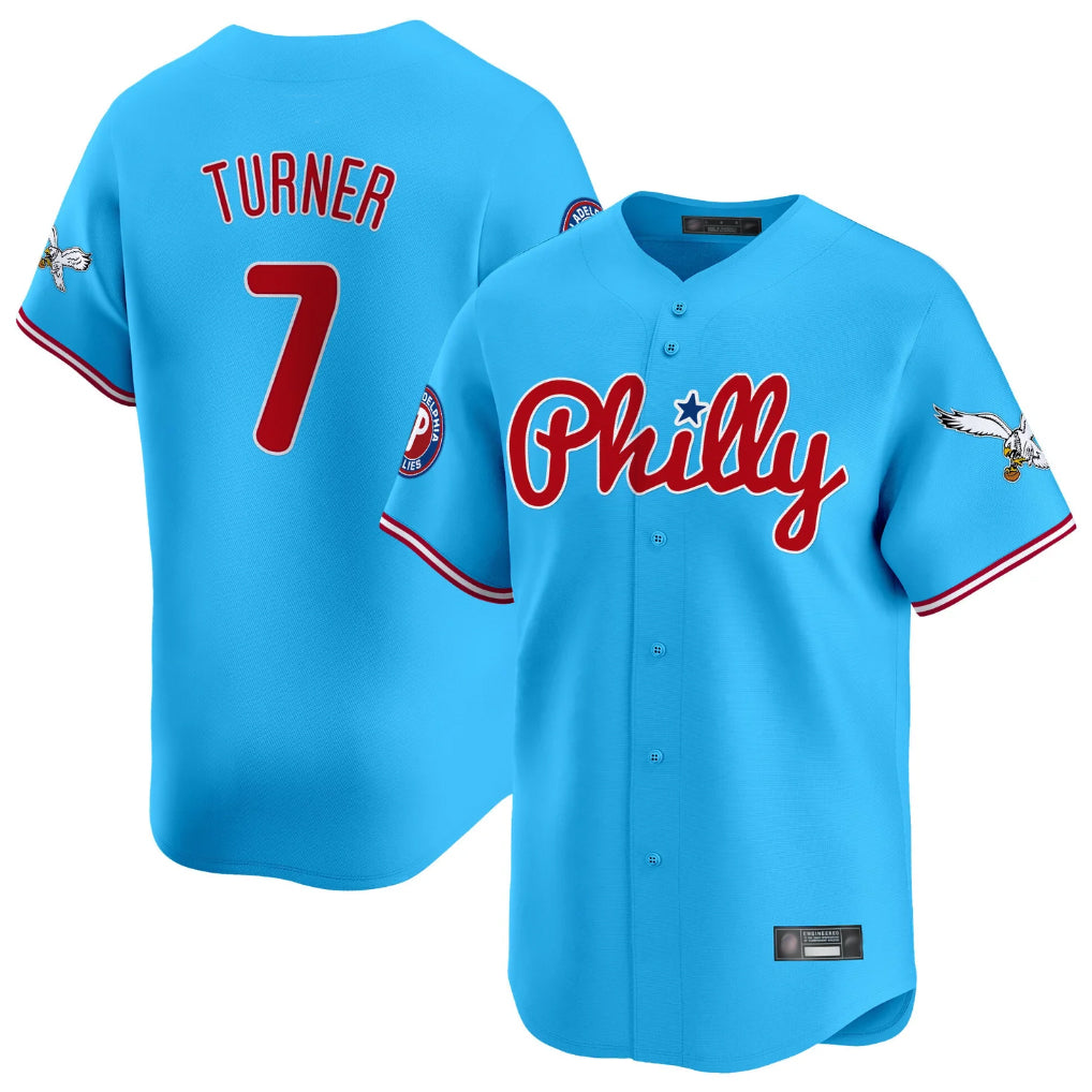 Tlead P.Phillies #7 Trea Turner Player Light Blue Phillies & Eagles Vapor Premier Limited Stitched Jerseys