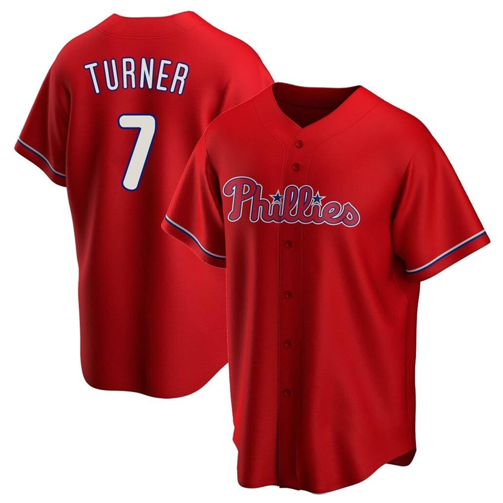 Tlead P.Phillies #7 Trea Turner Player Red Home Game Stitched Jerseys