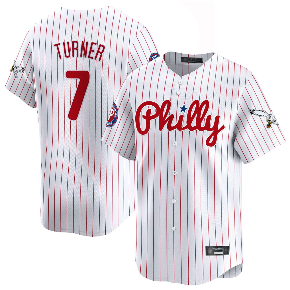 Tlead P.Phillies #7 Trea Turner Player White Pinstripe Phillies & Eagles Vapor Premier Limited Stitched Jerseys