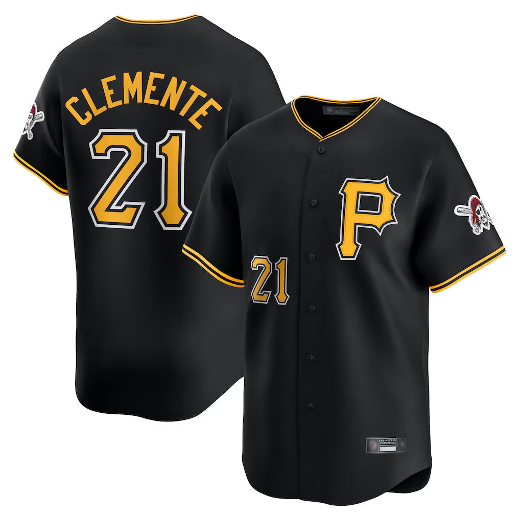 Tlead P.Pirates #21 Roberto Clemente Player Black Alternate Limited Game Stitched Jerseys