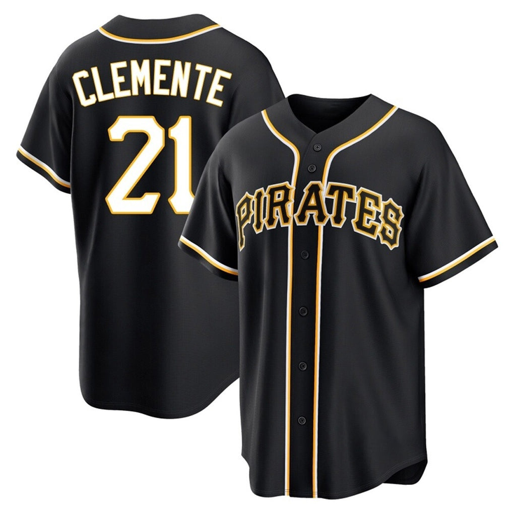 Tlead P.Pirates #21 Roberto Clemente Player Black Fashion Out Home Game Stitched Jerseys