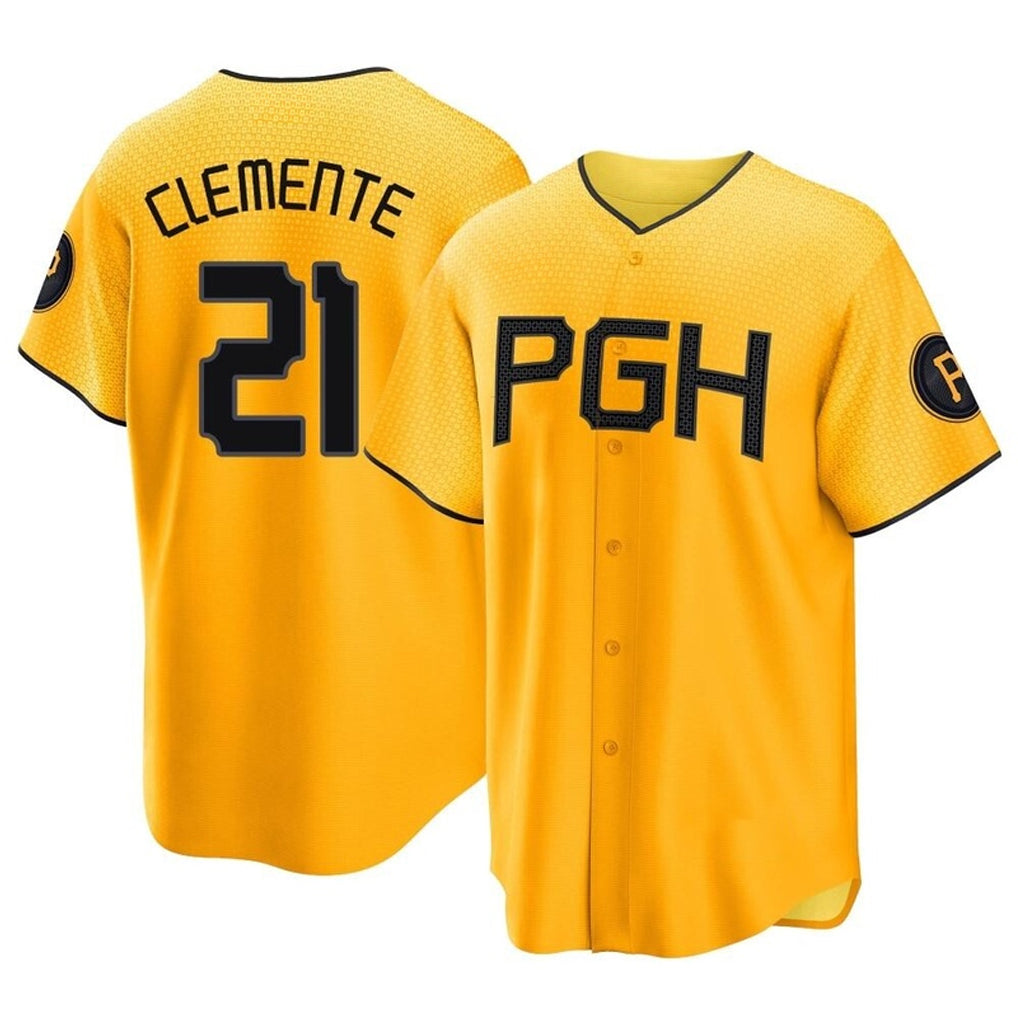 Tlead P.Pirates #21 Roberto Clemente Player Gold City Connect Home Game Stitched Jerseys