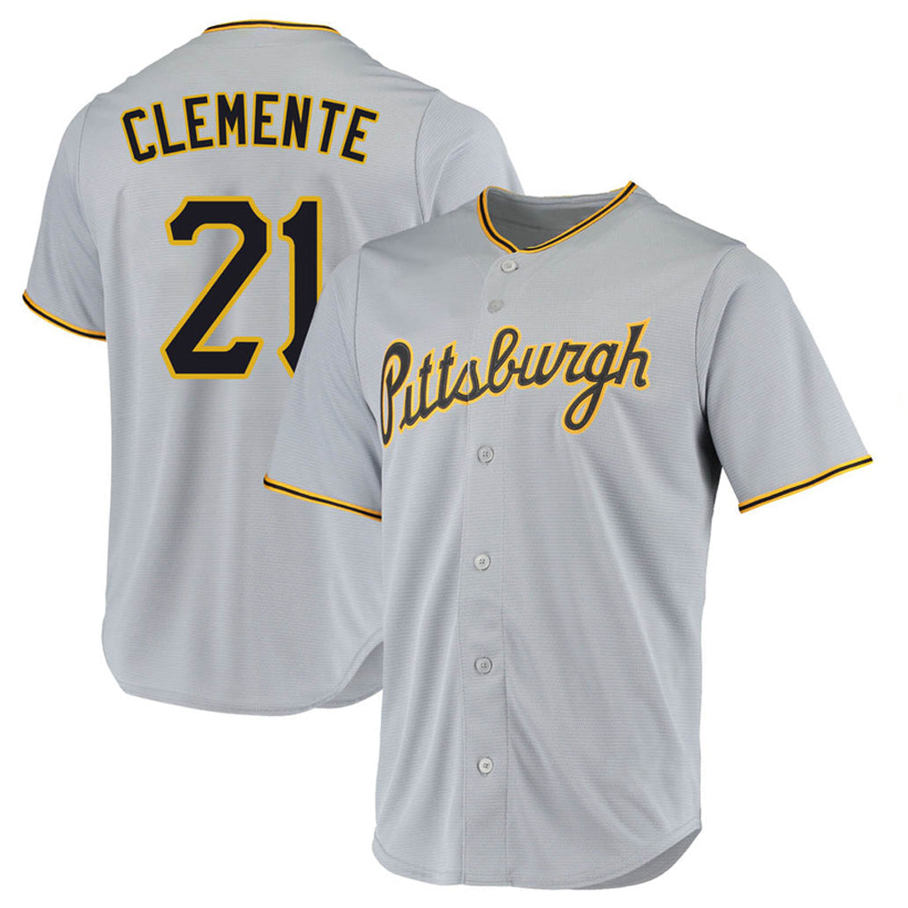 Tlead P.Pirates #21 Roberto Clemente Player Gray Road Home Game Stitched Jerseys