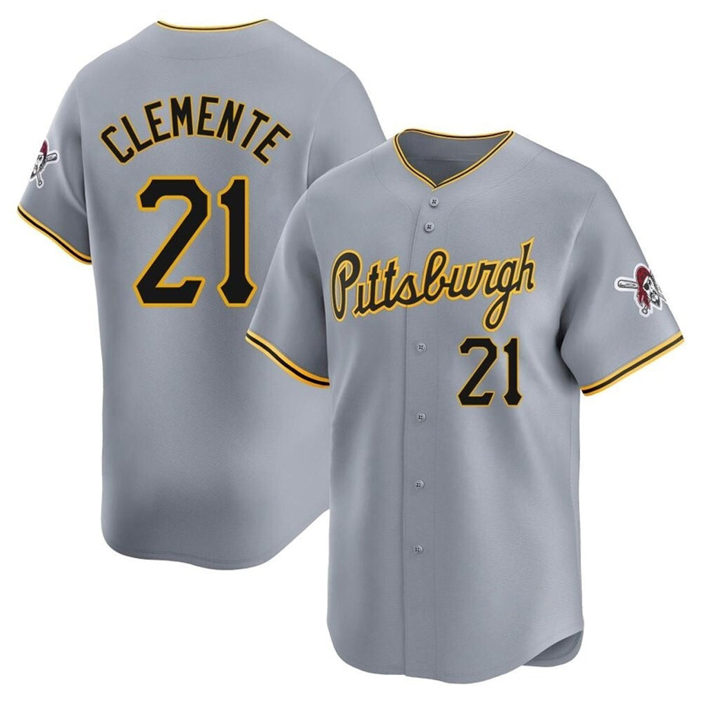 Tlead P.Pirates #21 Roberto Clemente Player Gray Road Home Limited Stitched Jerseys