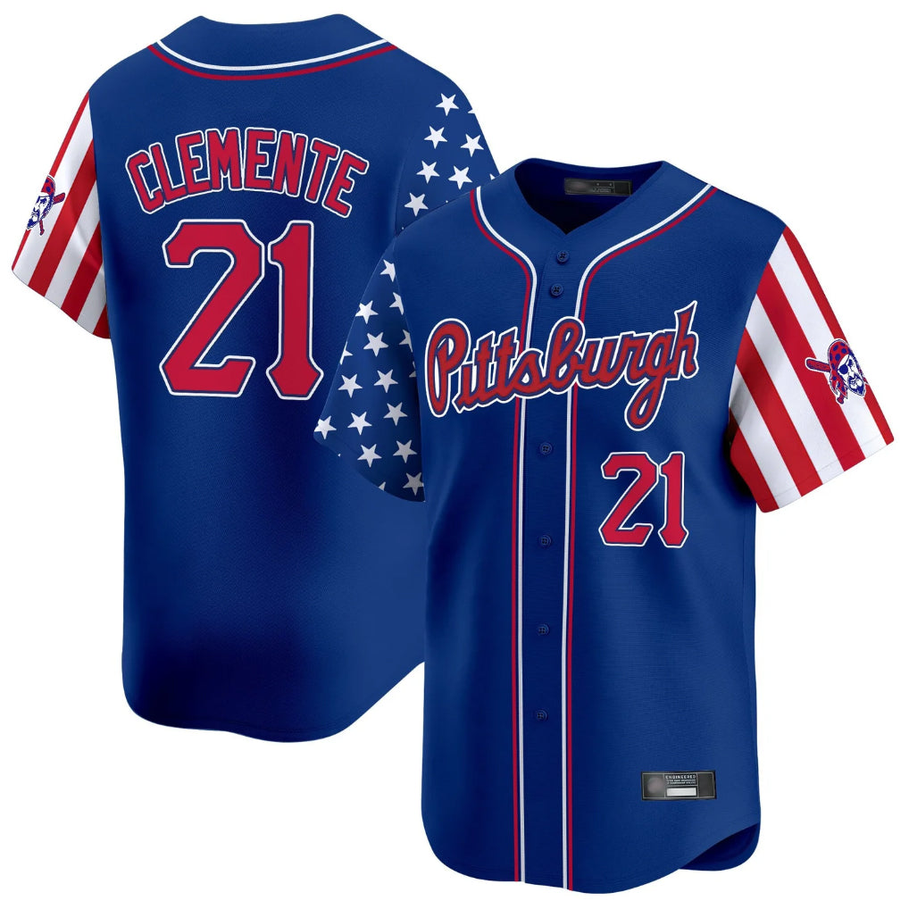 Tlead P.Pirates #21 Roberto Clemente Player Royal 2025 Independence Day Vapor Premier Limited Stitched Jerseys