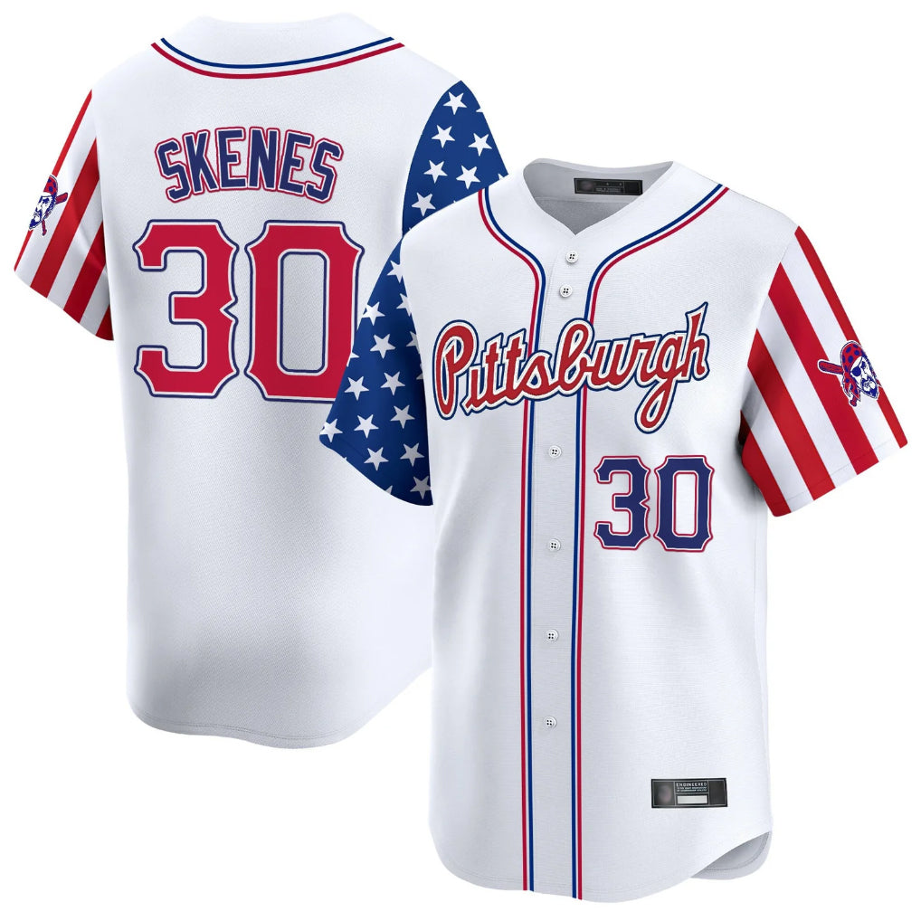 Tlead P.Pirates #30 Paul Skenes Player White 2025 Independence Day Vapor Premier Limited Stitched Jerseys