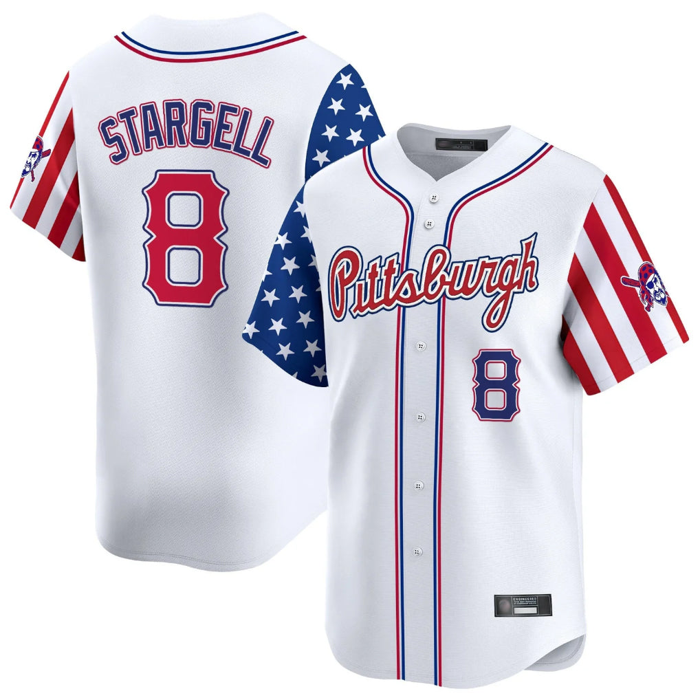 Tlead P.Pirates #8 Willie Stargell Player White 2025 Independence Day Vapor Premier Limited Stitched Jerseys