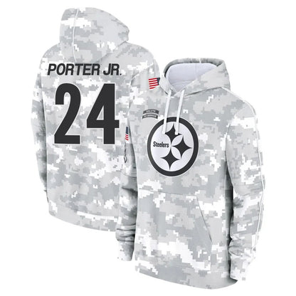 Tlead P.Steelers #24 Joey Porter Jr. Player Arctic Camo Limited Salute to Service Pullover Hoodies Game Stitched Jerseys