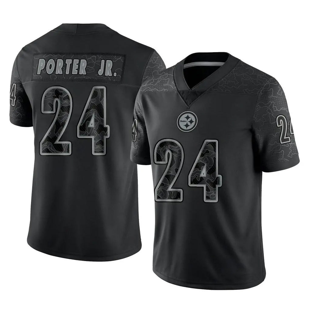 Tlead P.Steelers #24 Joey Porter Jr. Player Black Reflective Limited Home Game Stitched Jerseys