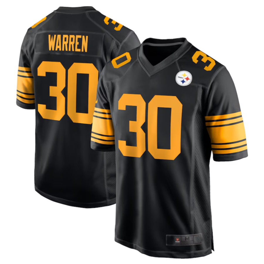 Tlead P.Steelers #30 Jaylen Warren Black Alternate Game American Stitched Jersey