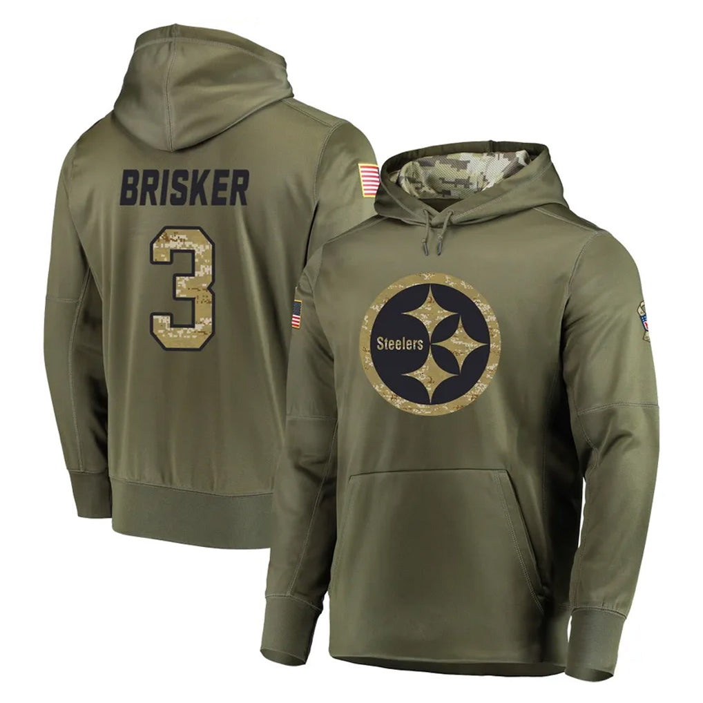 Tlead P.Steelers #3 Jaquan Brisker Player Olive Salute to Service Pullover Hoodie Home Game Stitched Jerseys