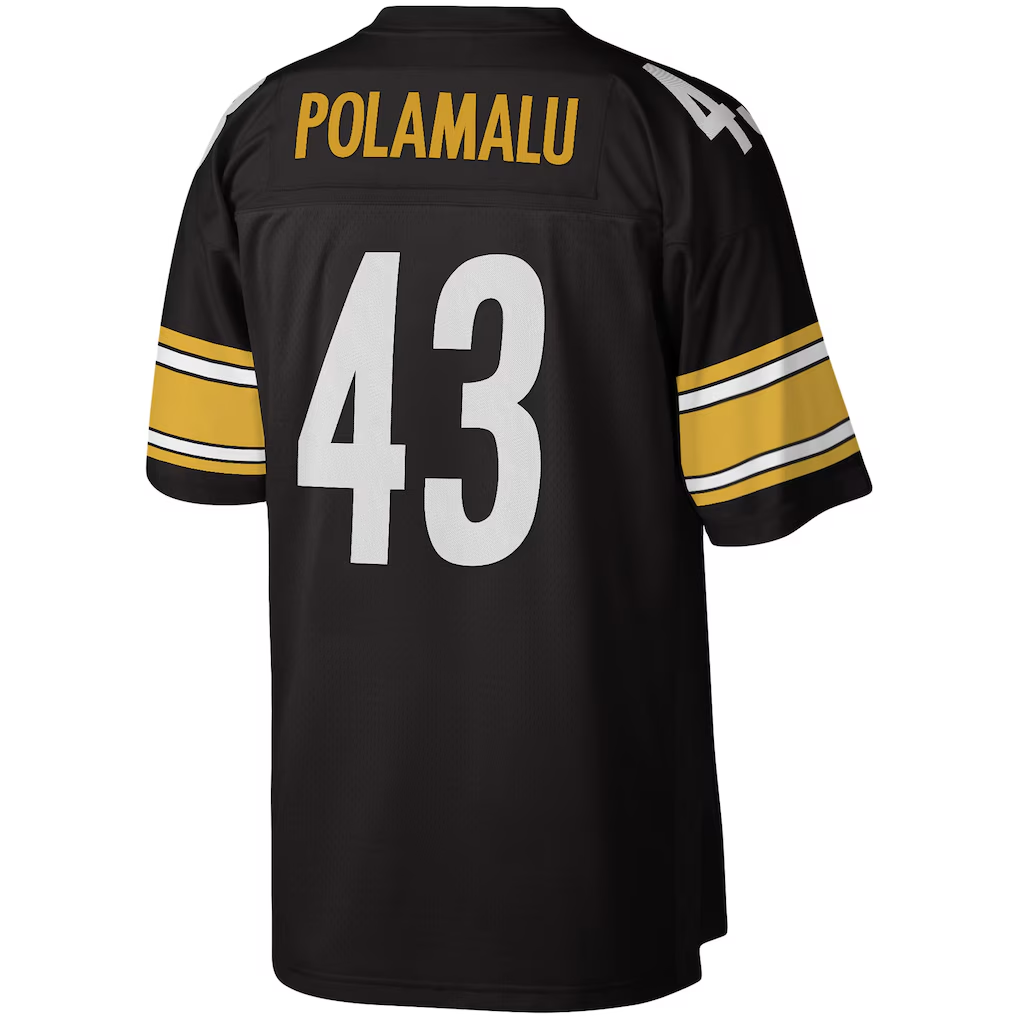 Tlead P.Steelers #43 Troy Polamalu Mitchell & Ness Black Legacy Replica Stitched Jerseys