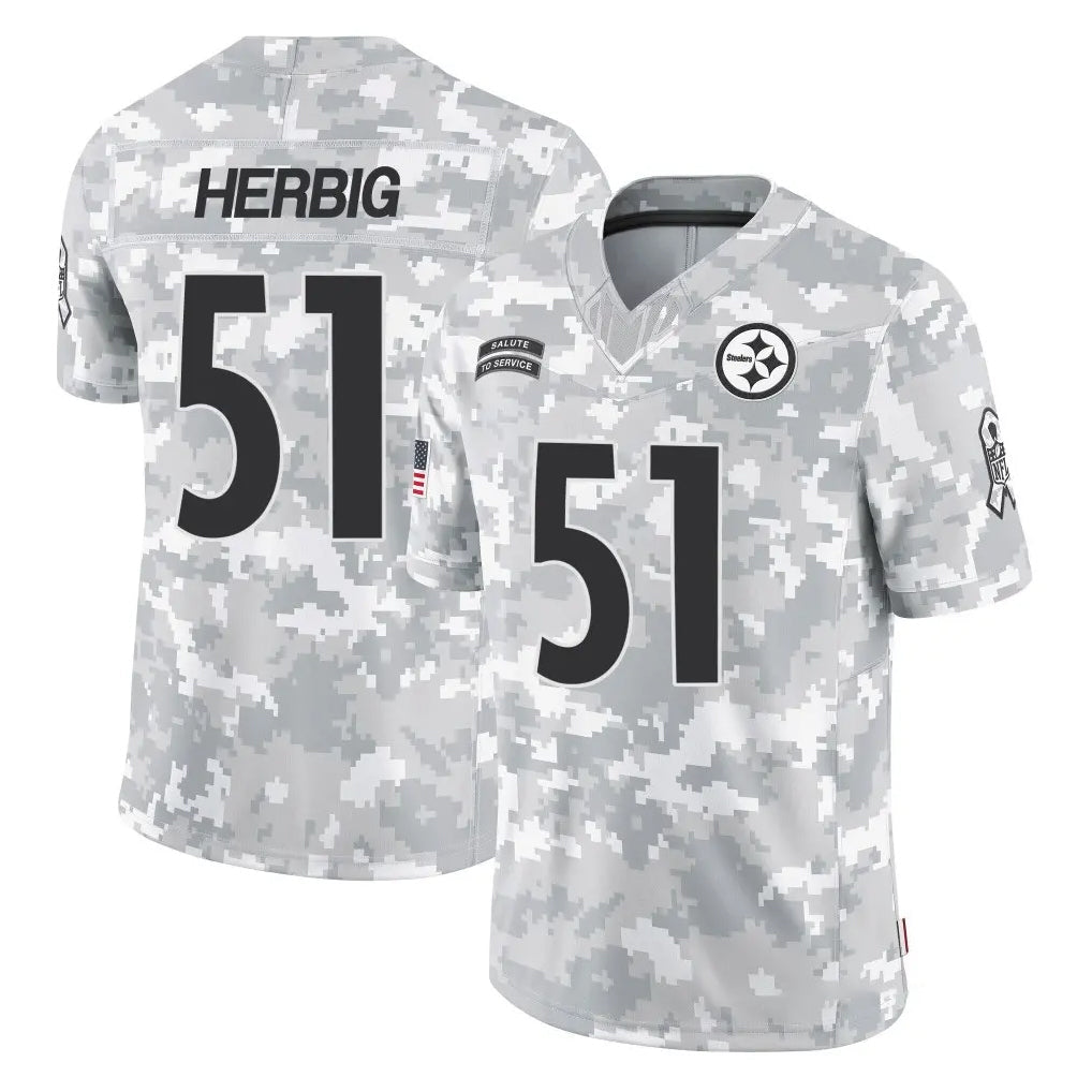 Tlead P.Steelers #51 Nick Herbig Player Arctic Camo Limited Salute To Service Home Game Stitched Jerseys