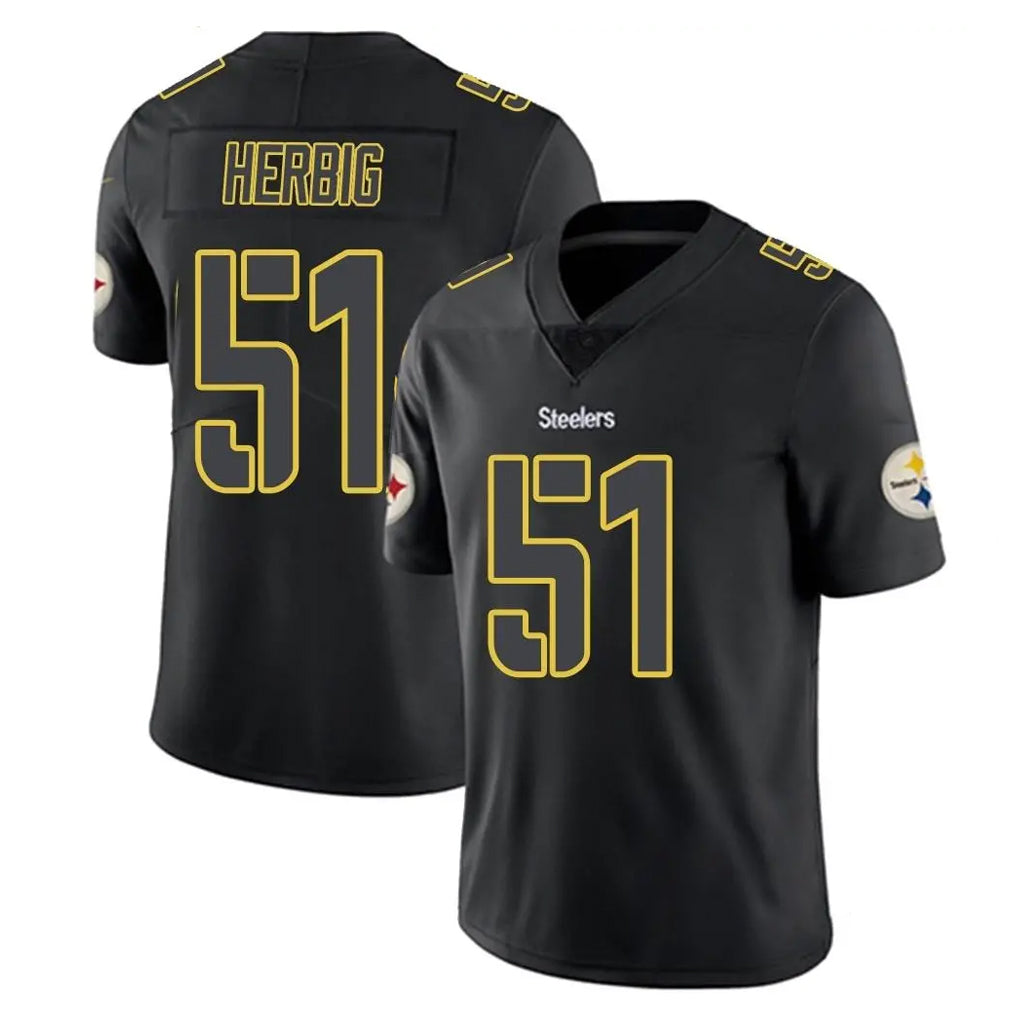 Tlead P.Steelers #51 Nick Herbig Player Black Impact Limited Home Game Stitched Jerseys