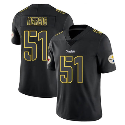 Tlead P.Steelers #51 Nick Herbig Player Black Impact Limited Home Game Stitched Jerseys