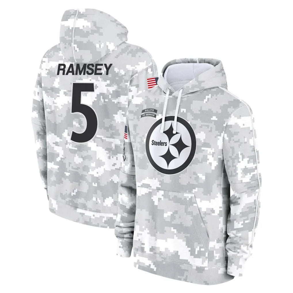 Tlead P.Steelers #5 Jalen Ramsey Player Arctic Camo Limited Salute to Service Pullover Hoodies Game Stitched Jerseys