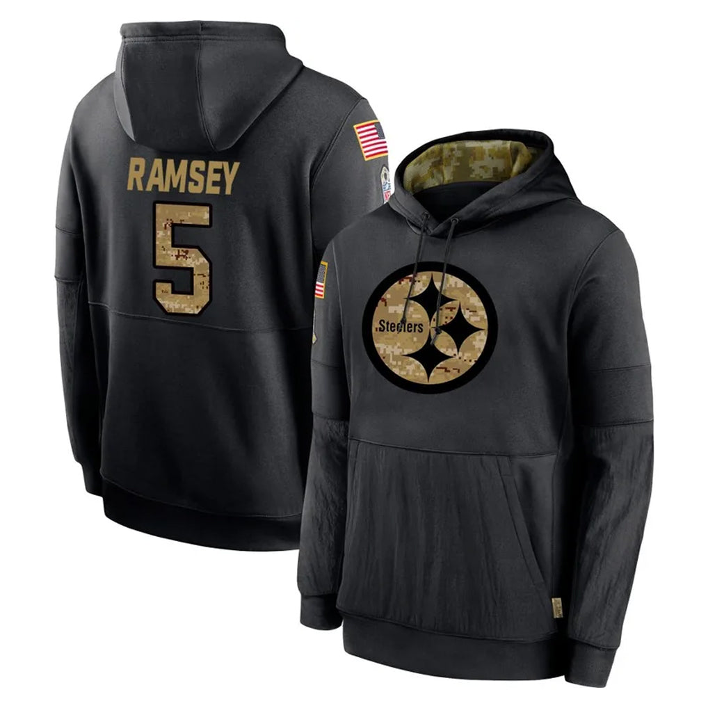 Tlead P.Steelers #5 Jalen Ramsey Player Black Salute to Service Hoodies Limited Game Stitched Jerseys