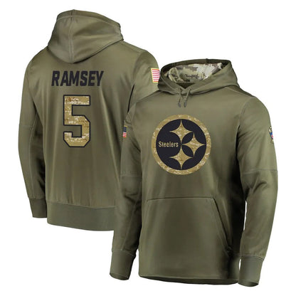 Tlead P.Steelers #5 Jalen Ramsey Player Olive Salute to Service Pullover Hoodie Home Game Stitched Jerseys