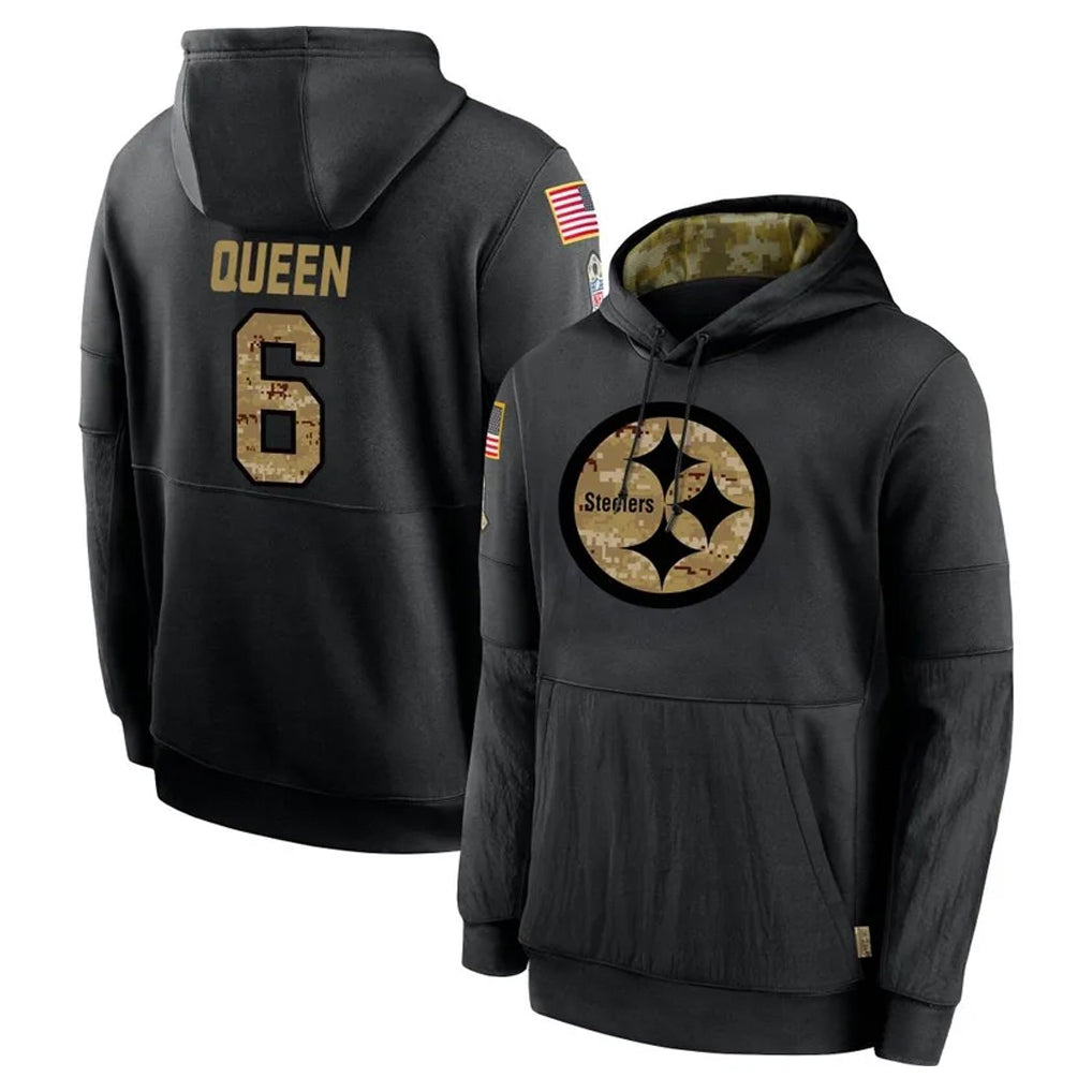 Tlead P.Steelers #6 Patrick Queen Player Black Salute to Service Hoodies Limited Game Stitched Jerseys