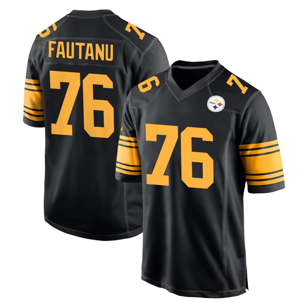 Tlead P.Steelers #76 Troy Fautanu Player Black Color Rush Home Game Stitched Jerseys