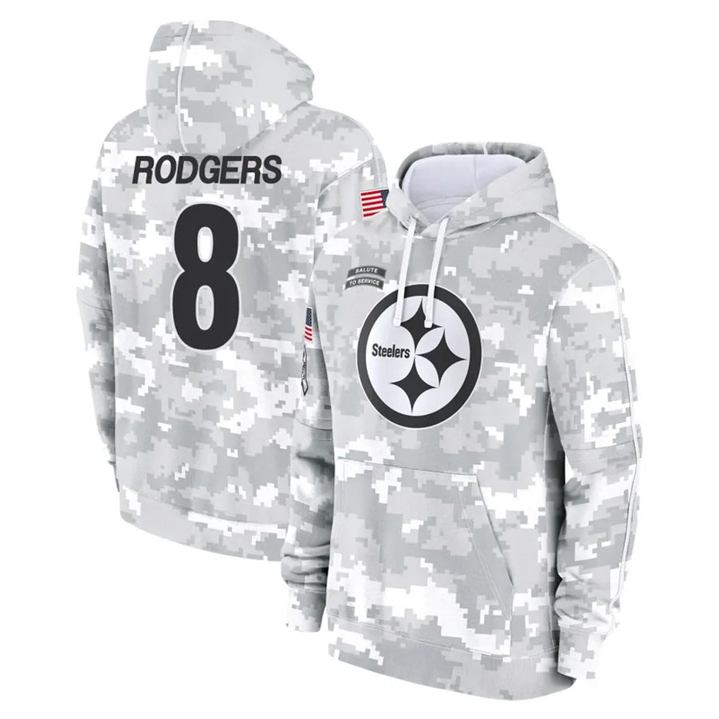 Tlead P.Steelers #8 Aaron Rodgers Player Arctic Camo Limited Salute to Service Pullover Hoodies Game Stitched Jerseys