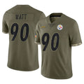 Tlead P.Steelers #90 T.J. Watt Player Olive Limited Salute To Service Home Game Stitched Jerseys