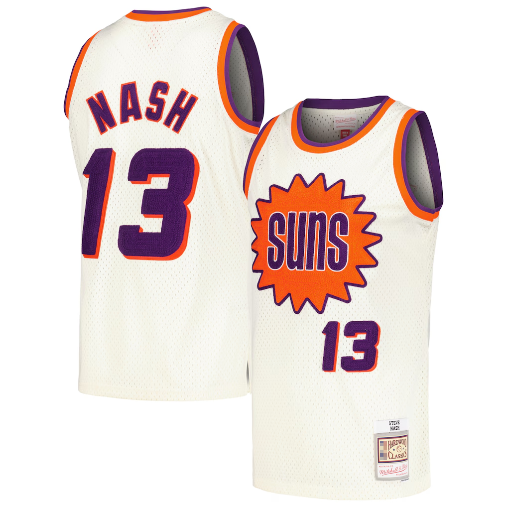 Tlead P.Sunss #13 Steve Nash Mitchell & Ness Cream Chainstitch Swingman Jerseys