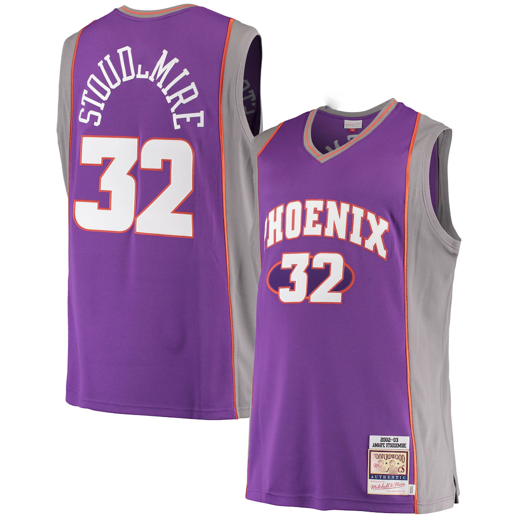 Tlead P.Sunss #32 Amar'e Stoudemire Mitchell & Ness Purple Hardwood Classics Authentic Jerseys