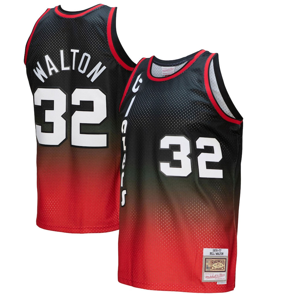 Tlead PT.Blazers #32 Bill Walton Mitchell & Ness RedBlack 1976--1977 Hardwood Classics Fadeaway Swingman Player Jerseys