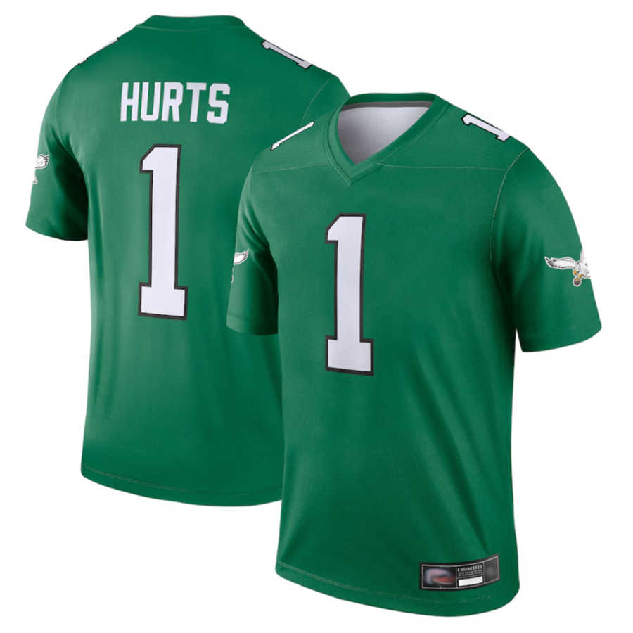 Tlead P,Eagles #1 Jalen Hurts Player Kelly Green Legend Stitched Jerseys
