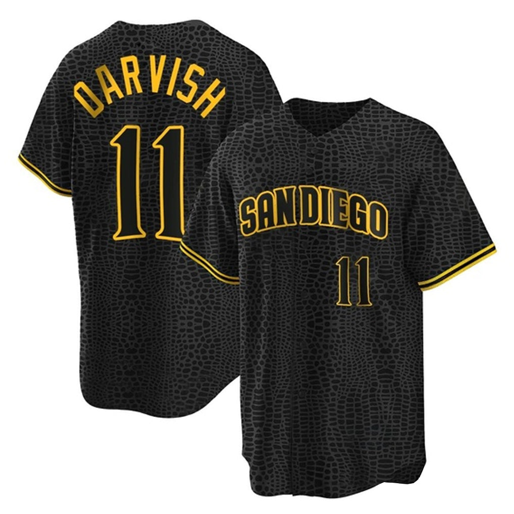 Tlead S.Diego Padres #11 Yu Darvish Player Black Snake Skin City Home Game Stitched Jerseys