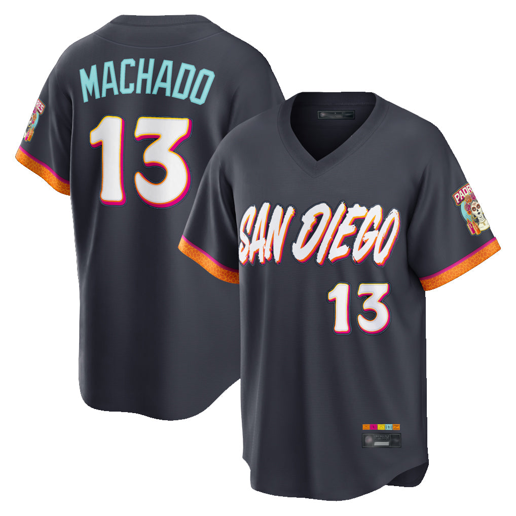 Tlead S.Diego Padres #13 Manny Machado Player Obsidian 2026 City Connect Home Game T-shirt Stitched Jerseys