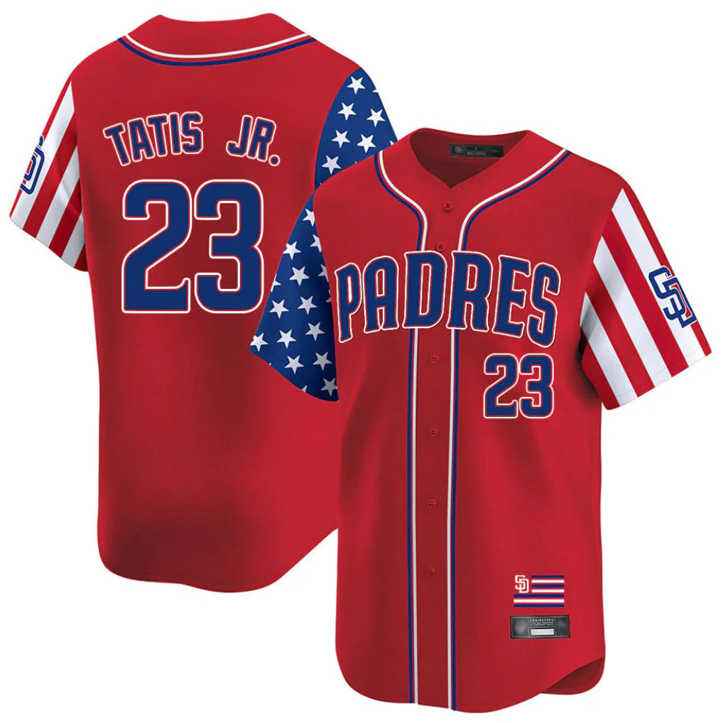 Tlead S.Diego Padres #23 Fernando Tatis Jr Player Red Independence Day Home Limited Stitched Jerseys