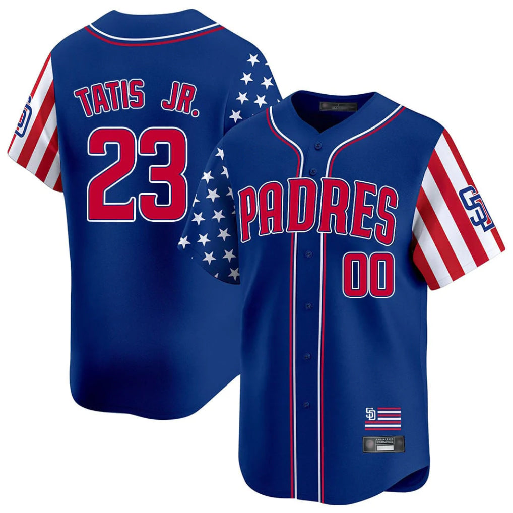 Tlead S.Diego Padres #23 Fernando Tatis Jr Player Royal Independence Day Home Limited Stitched Jerseys