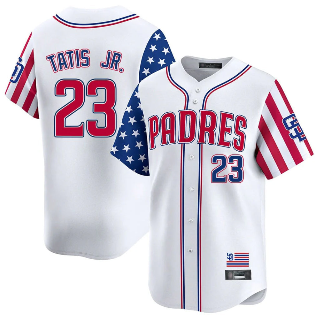 Tlead S.Diego Padres #23 Fernando Tatis Jr Player White Independence Day Home Limited Stitched Jerseys