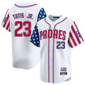 Tlead S.Diego Padres #23 Fernando Tatis Jr Player White Independence Day Home Limited Stitched Jerseys