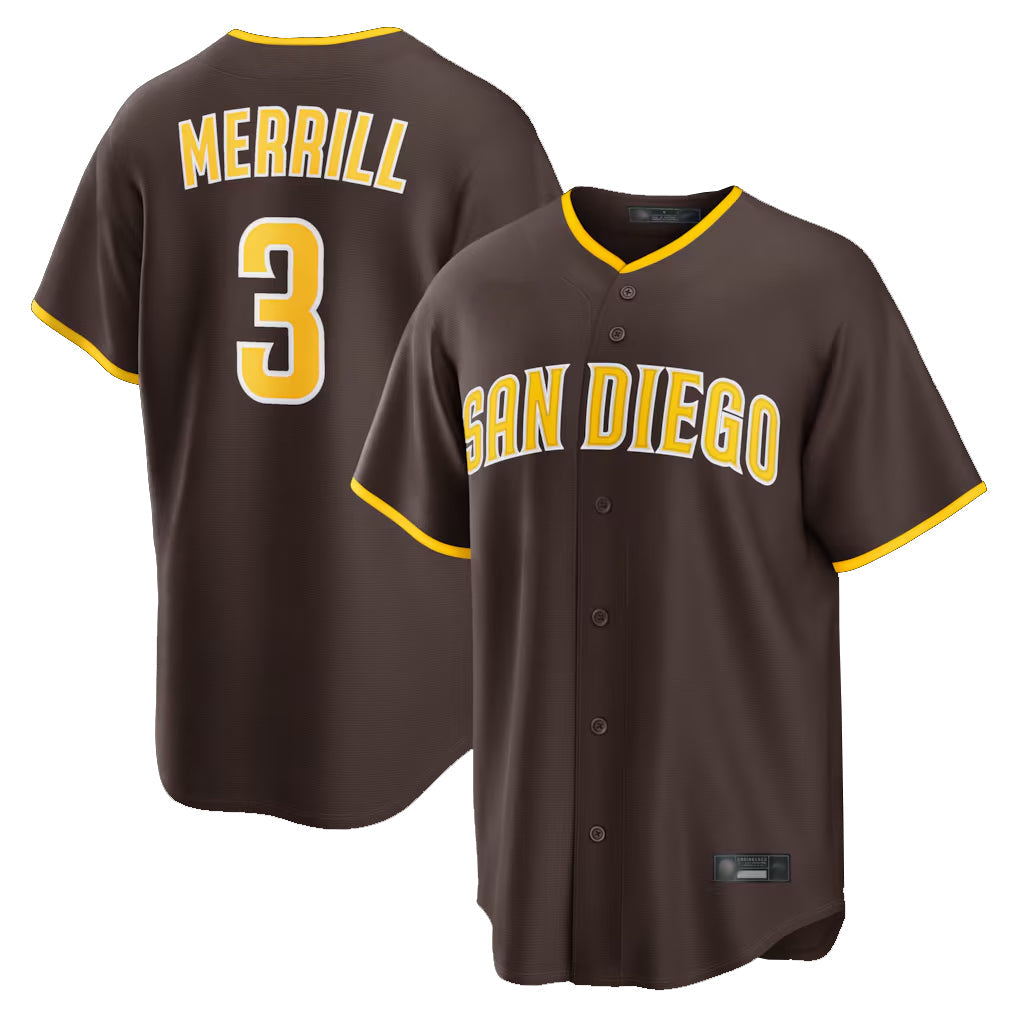 Tlead S.Diego Padres #3 Jackson Merrill Player Brown Home Game Stitched Jerseys