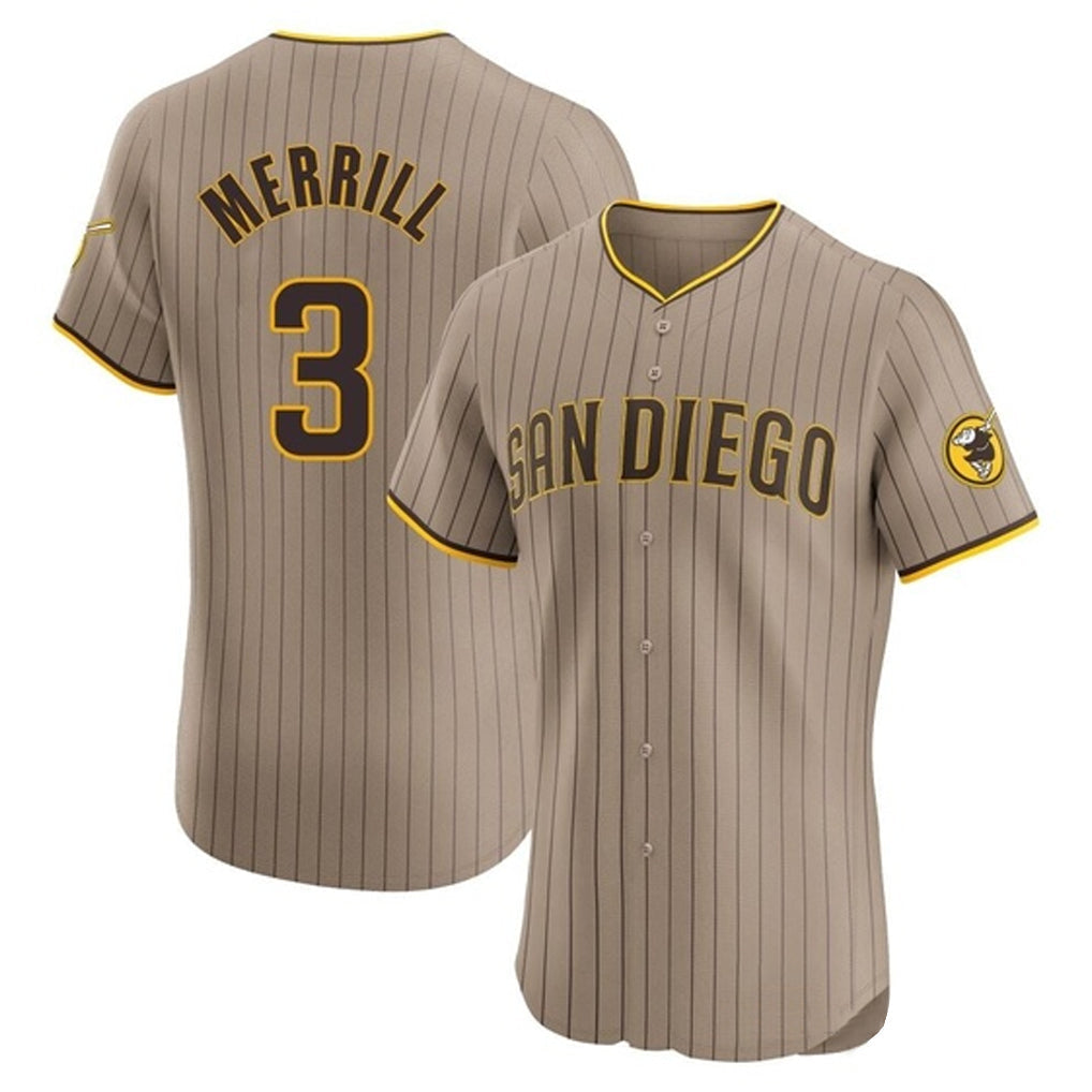 Tlead S.Diego Padres #3 Jackson Merrill Player Khaki Home Limited Elite Stitched Jerseys