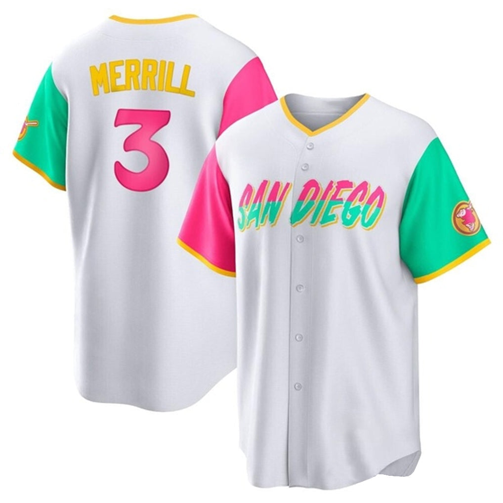 Tlead S.Diego Padres #3 Jackson Merrill Player White City Connect Home Game Stitched Jerseys
