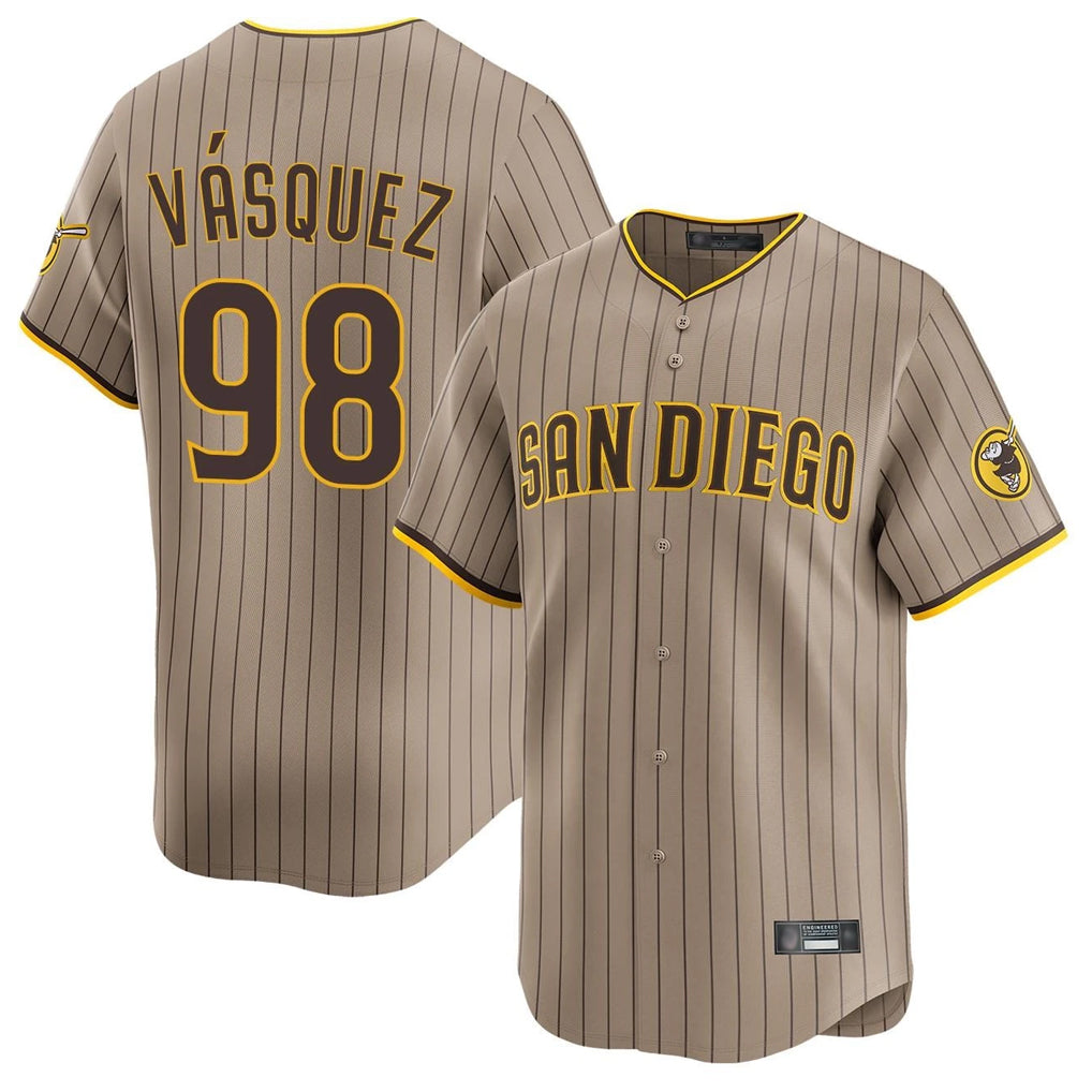 Tlead S.Diego Padres #98 Randy Vasquez Player Khaki Home Limited Stitched Jerseys