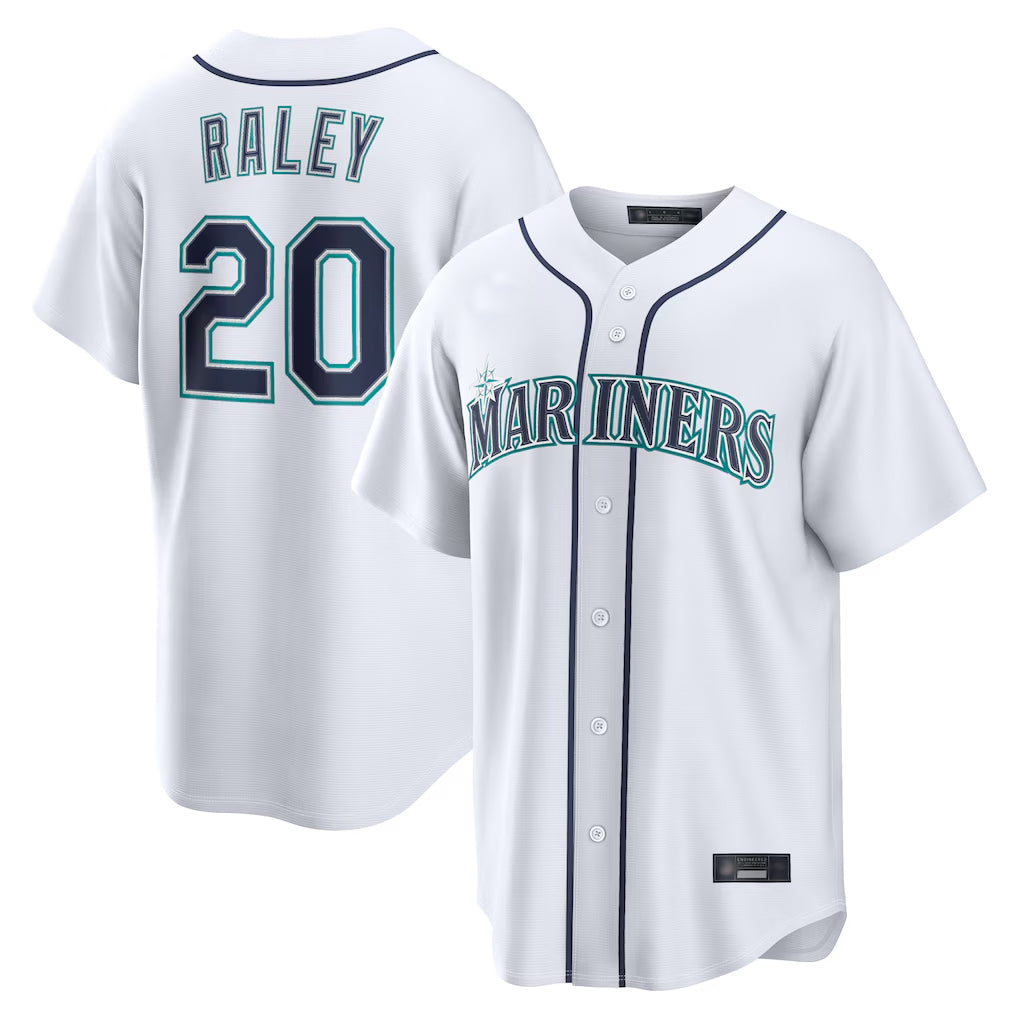 Tlead S.Mariners #20 Luke Raley Player White Home Game Stitched Jerseys