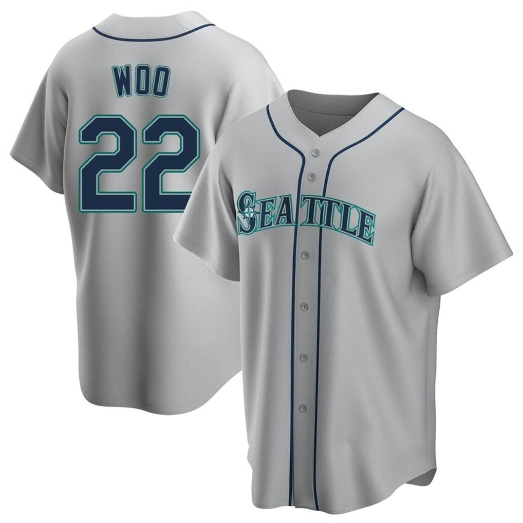 Tlead S.Mariners #22 Bryan Woo Player Gray Home Game Stitched Jerseys