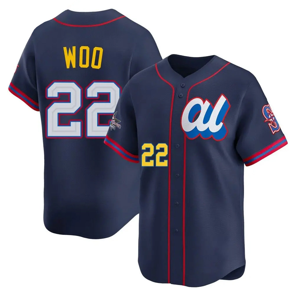 Tlead S.Mariners #22 Bryan Woo Player Navy American League All-Star Edition Limited Stitched Jerseys