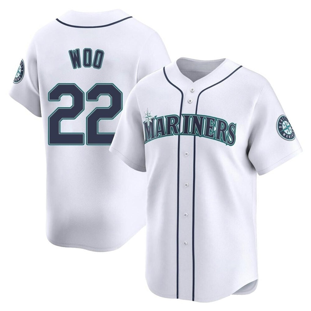 Tlead S.Mariners #22 Bryan Woo Player White Home Limited Stitched Jerseys