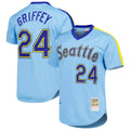 Tlead S.Mariners #24 Ken Griffey Jr Player Light Blue Mitchell & Ness Cooperstown Collection Game Stitched Jerseys