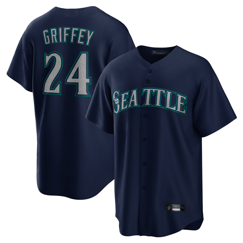 Tlead S.Mariners #24 Ken Griffey Jr Player Navy Home Game Stitched Jerseys